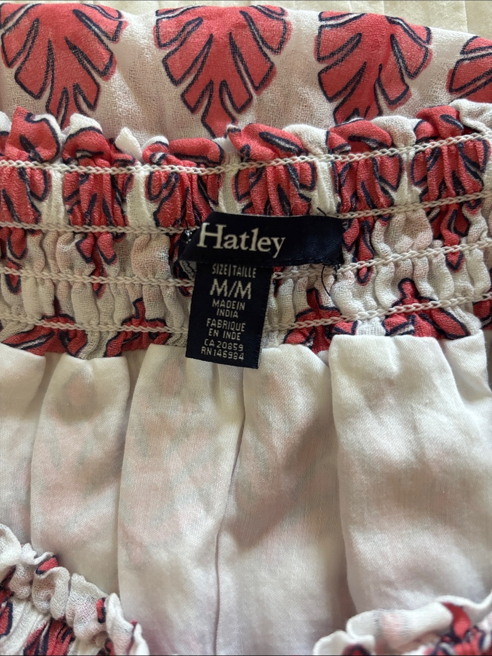 Hatley White Dress with Pink Leaf Print and Blue Tassel Trim - Picture 4 of 7